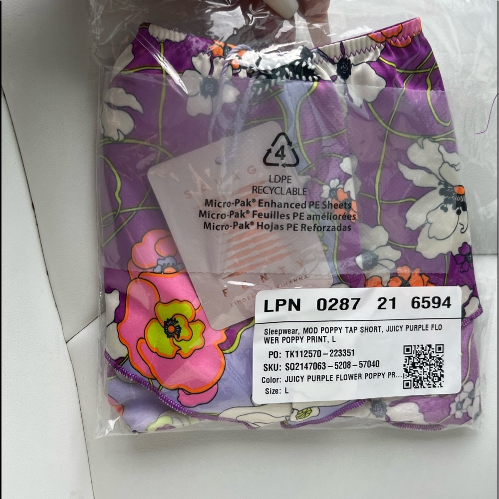 Savage X Fenty Juicy Purple Flower Poppy Print Mod Poppy Stretch-Satin Tap Short - Picture 6 of 15